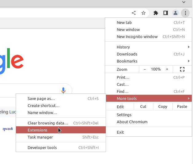 extensions menu